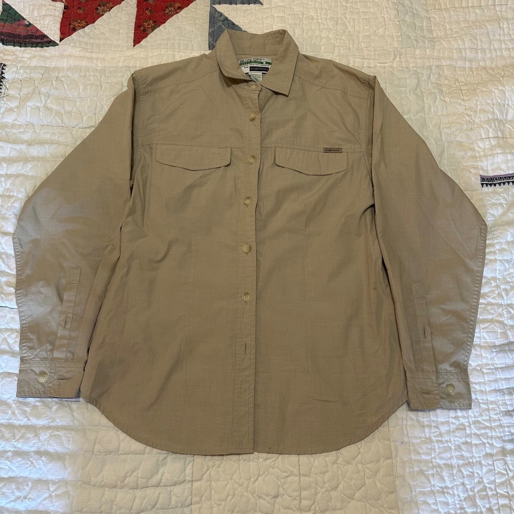 ExOfficio Buzz Off Insect Shield Button Up Shirt Khaki Tan Women Small